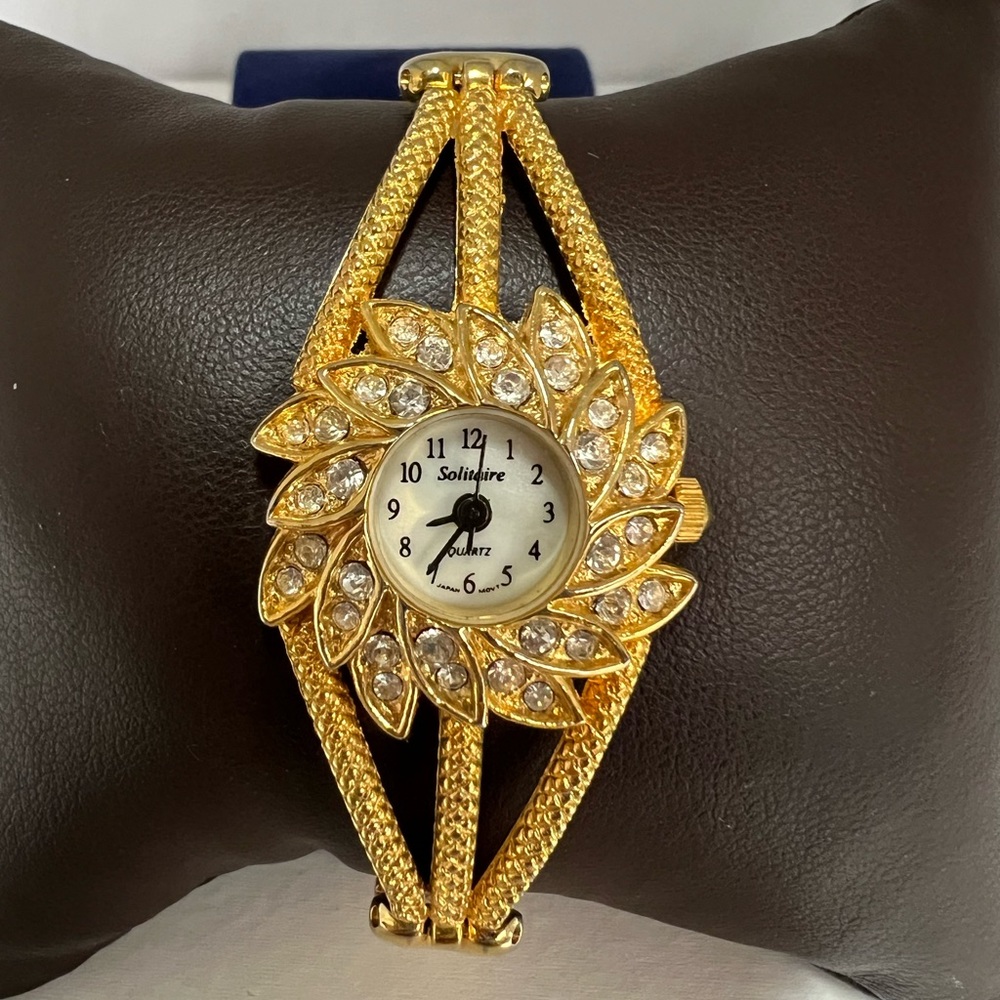 Solitaire Quartz Japan Movt. Stainless steel Back Gold Plated Watch